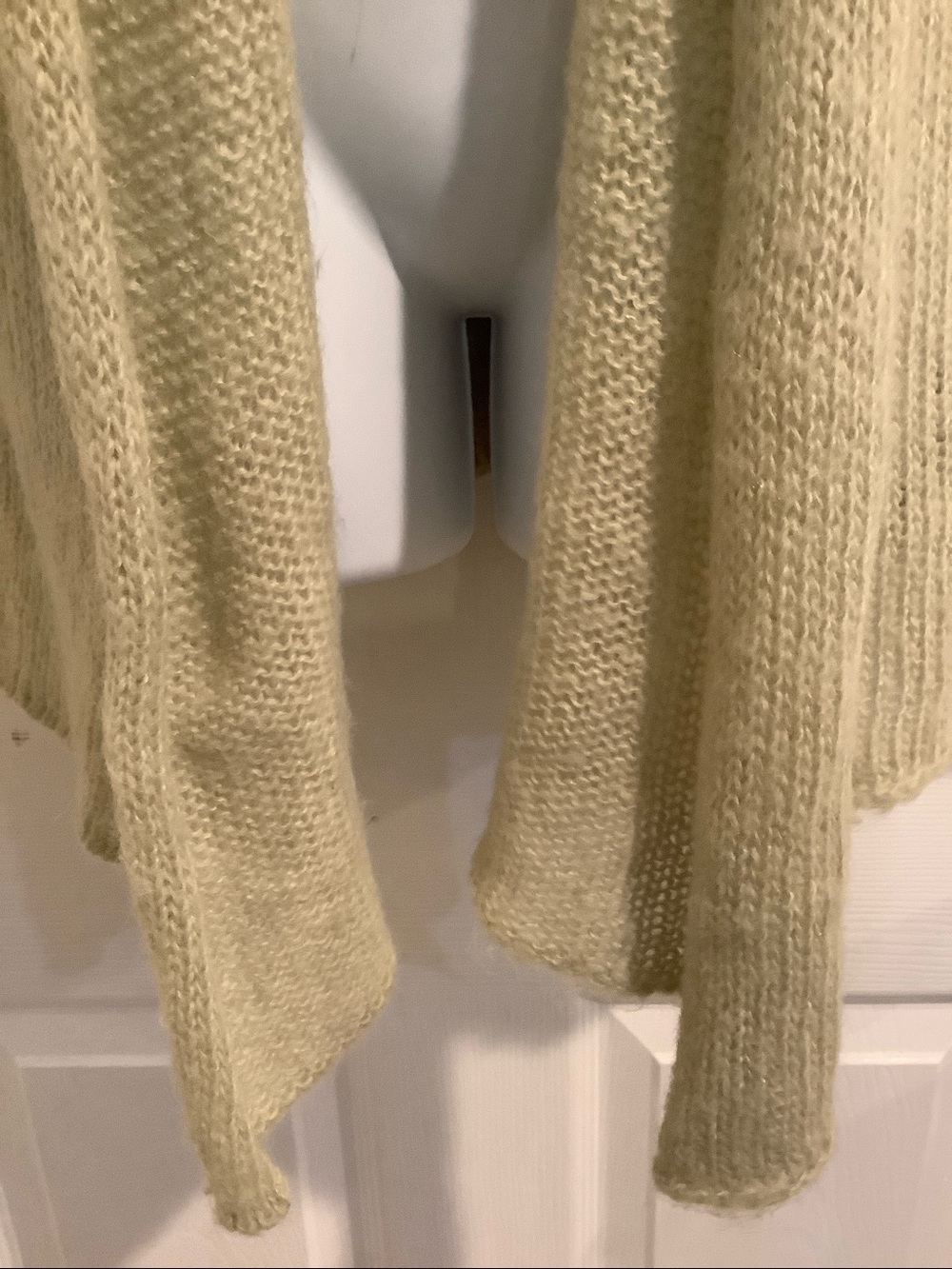 WOODEN SHIPS Khaki Neutral Mohair Wool Open Knit Open Front Draped Cardigan M/L - Picture 4 of 7